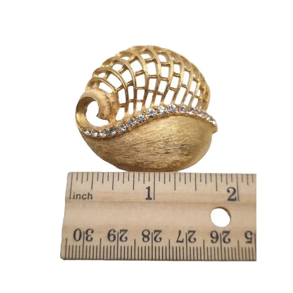 Ultracraft Clear Rhinestone Woven Lattice Modernist Brooch Pin Gold Tone VTG